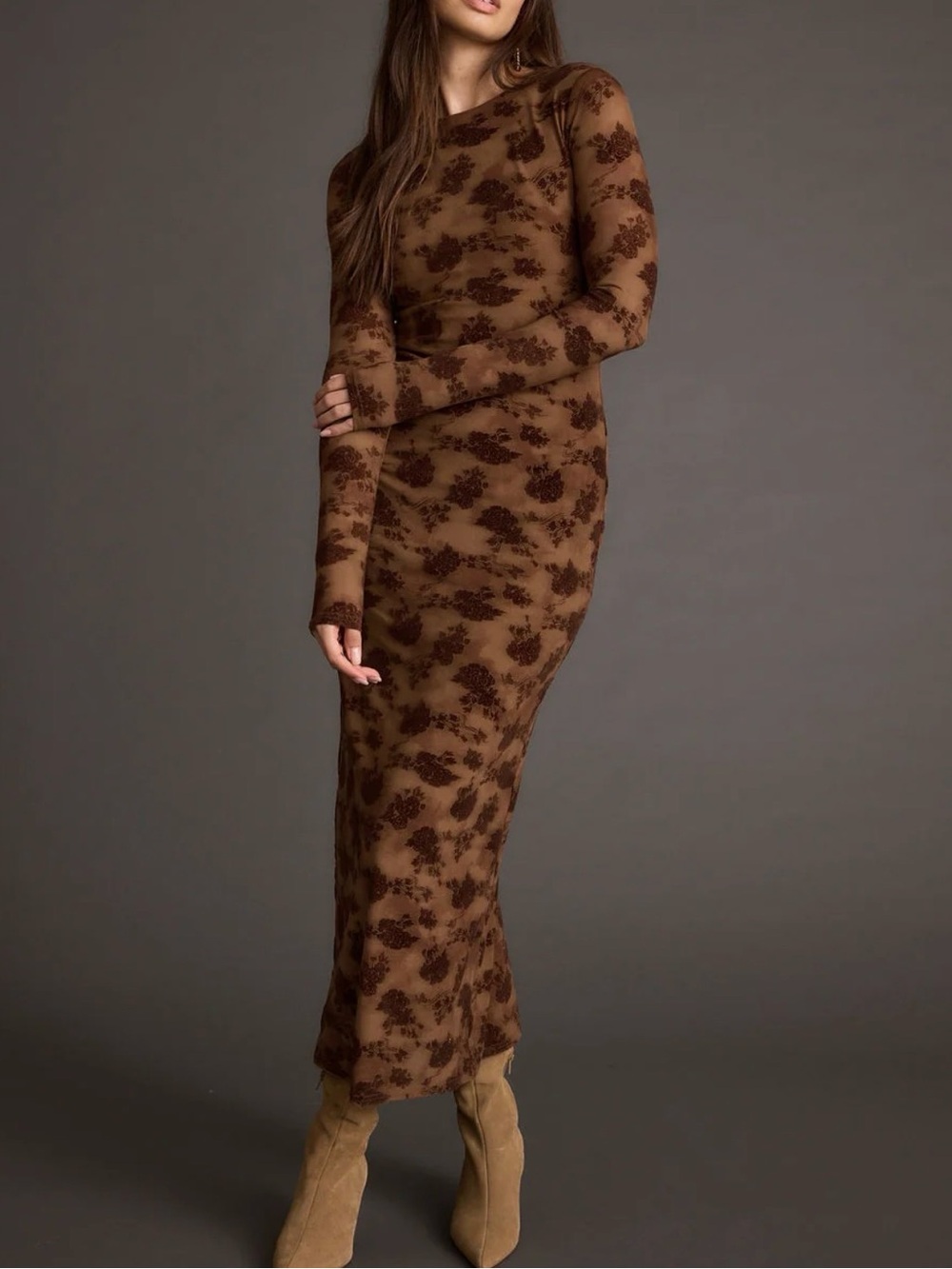 12th Tribe Casanova Brown Floral Maxi Dress Size L